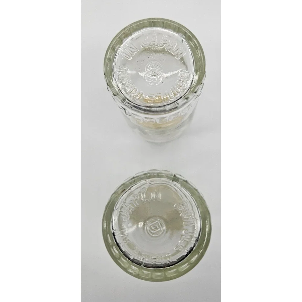 Vintage Made in Japan Clear Glass Apothecary Spice Bottles Beaded Stopper Set 2